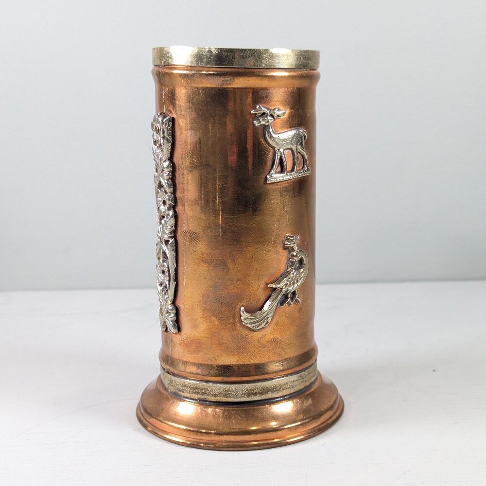 Vintage 6" Copper Metal Cylinder Canister Vase - Southeast Asian style